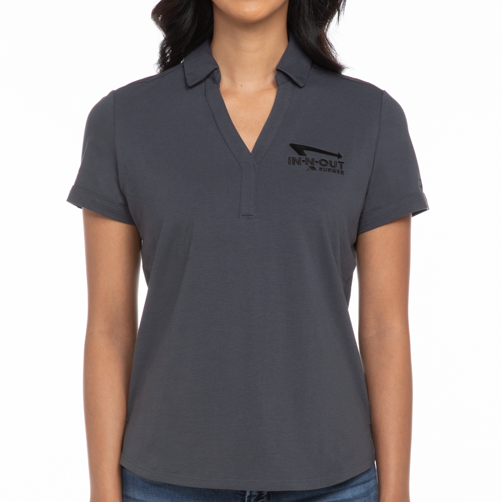 front of Women's Grey Performance Polo