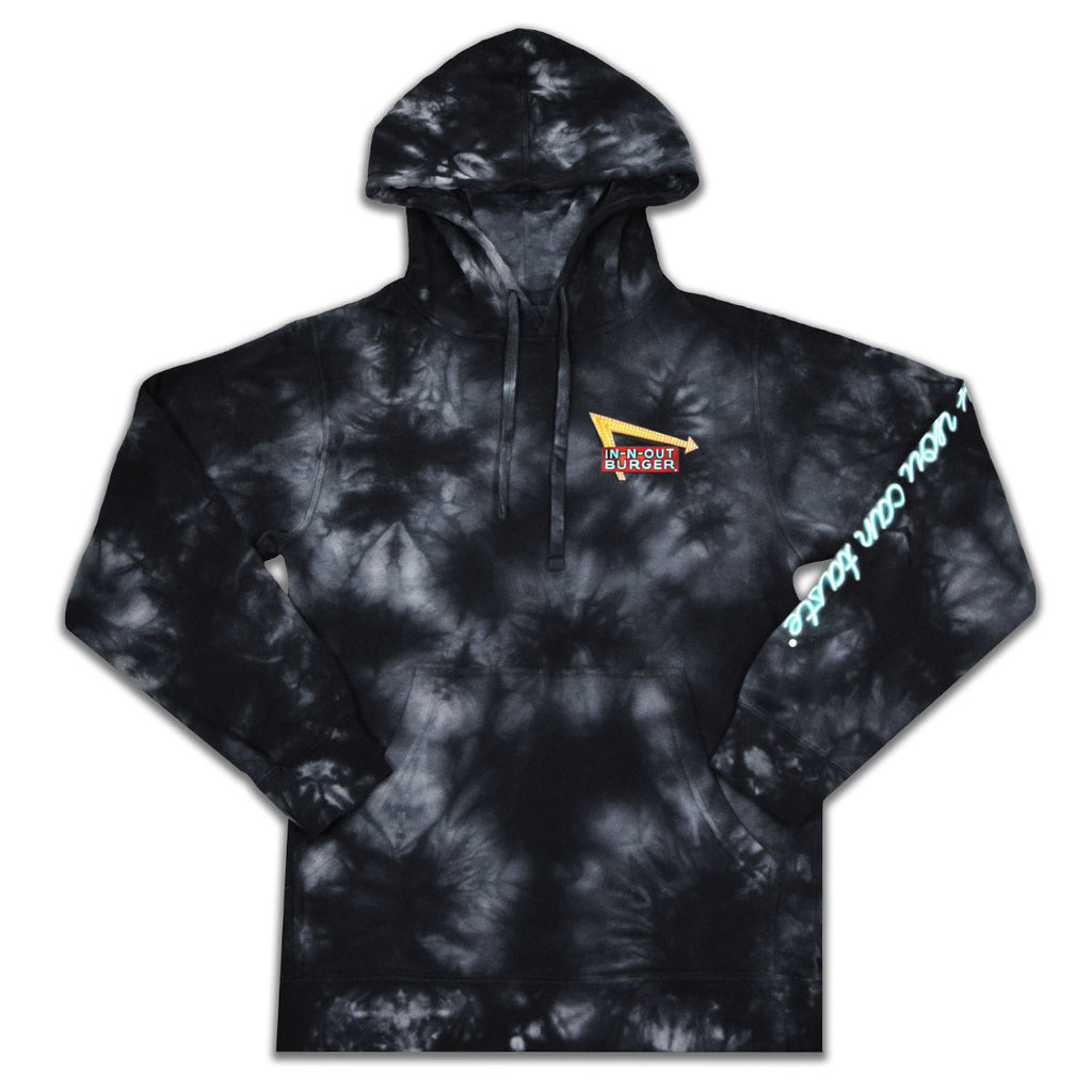 front of black tie dye hoodie